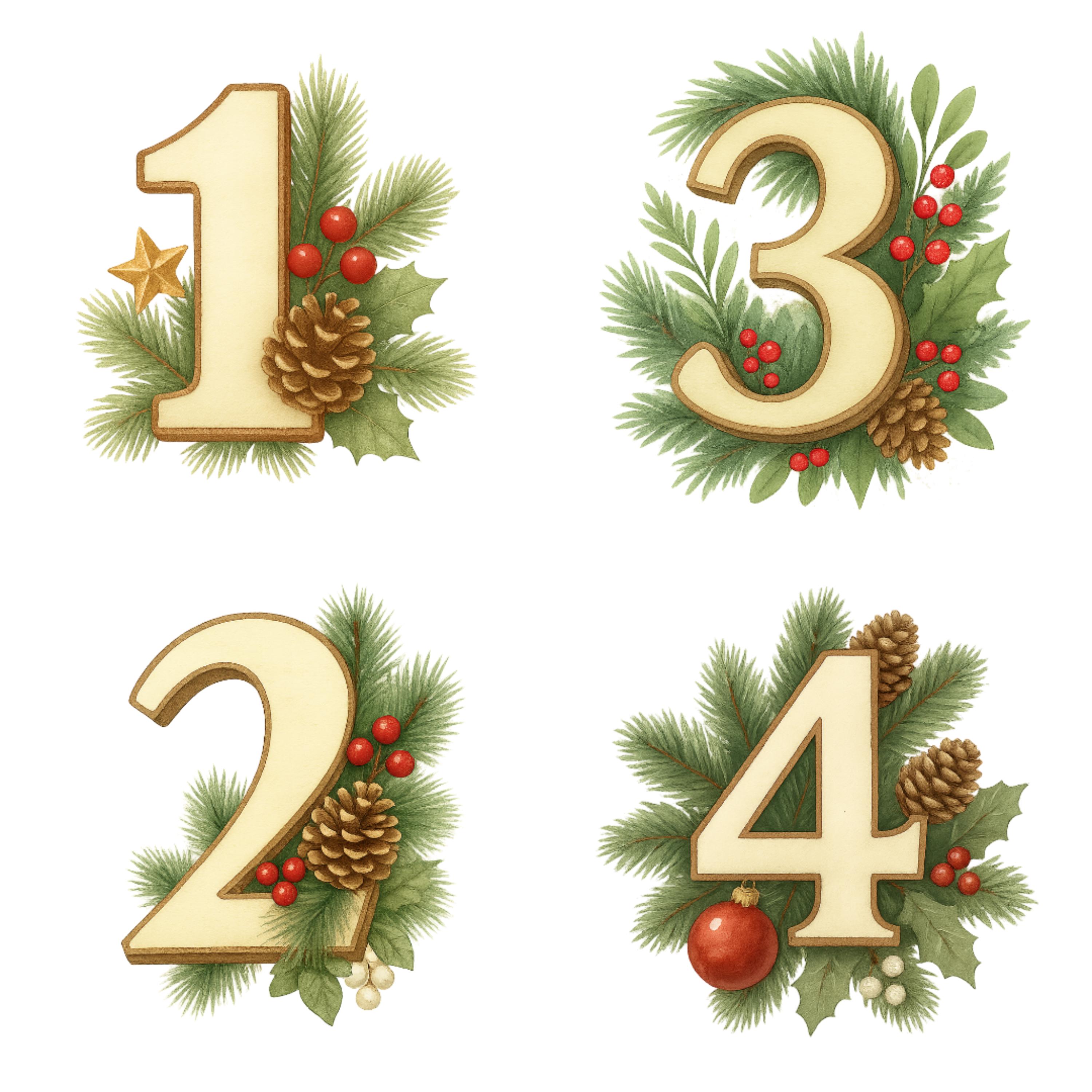 Christmas Numbers Clipart PNG Bundle for Canva and small business designs