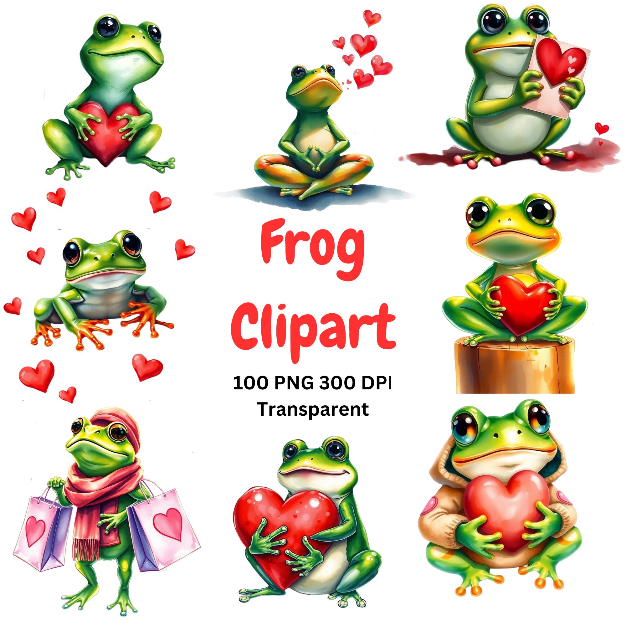 Preview of Valentine Frog Clipart PNG Bundle