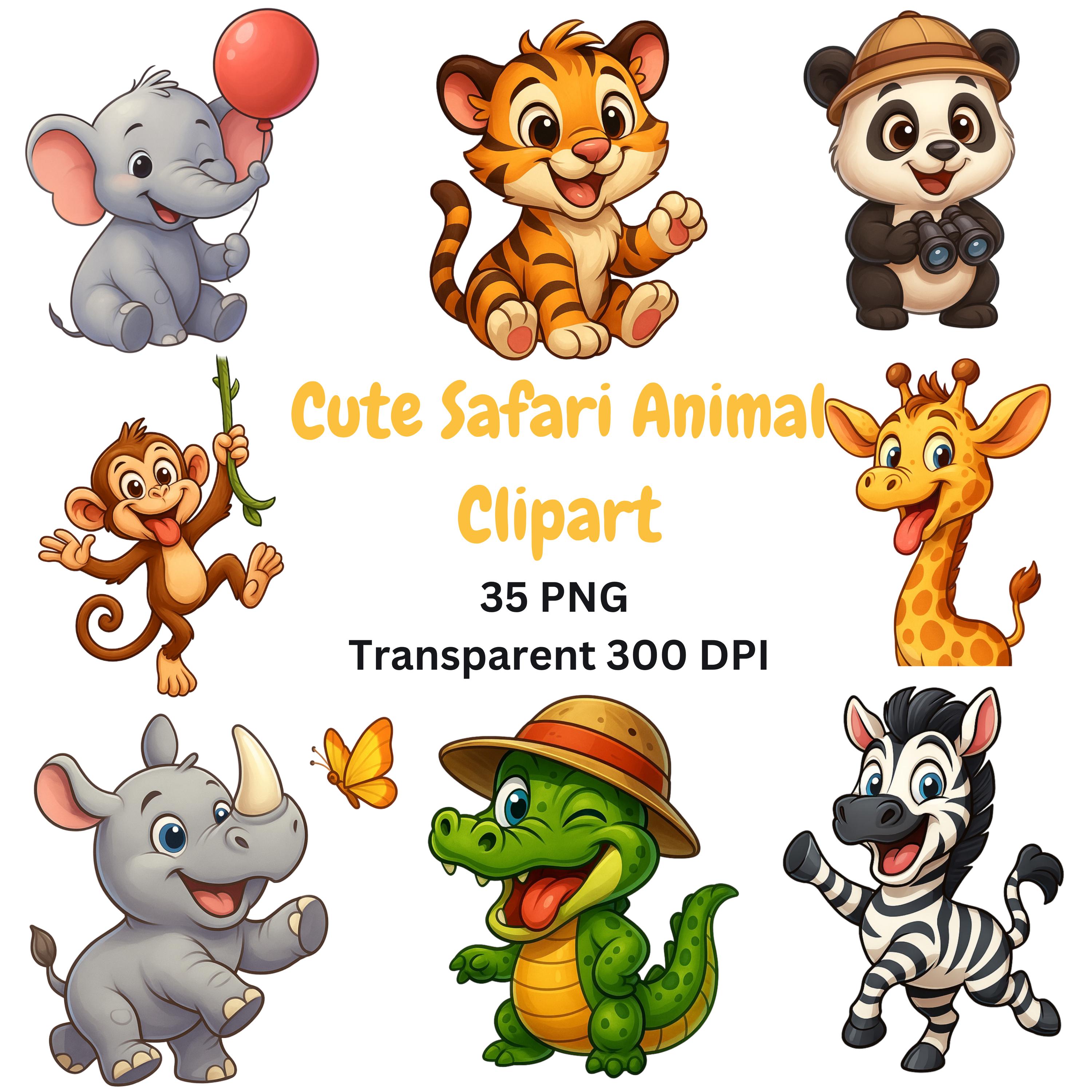 Safari Animals Clipart PNG Bundle main preview with transparent PNG graphics
