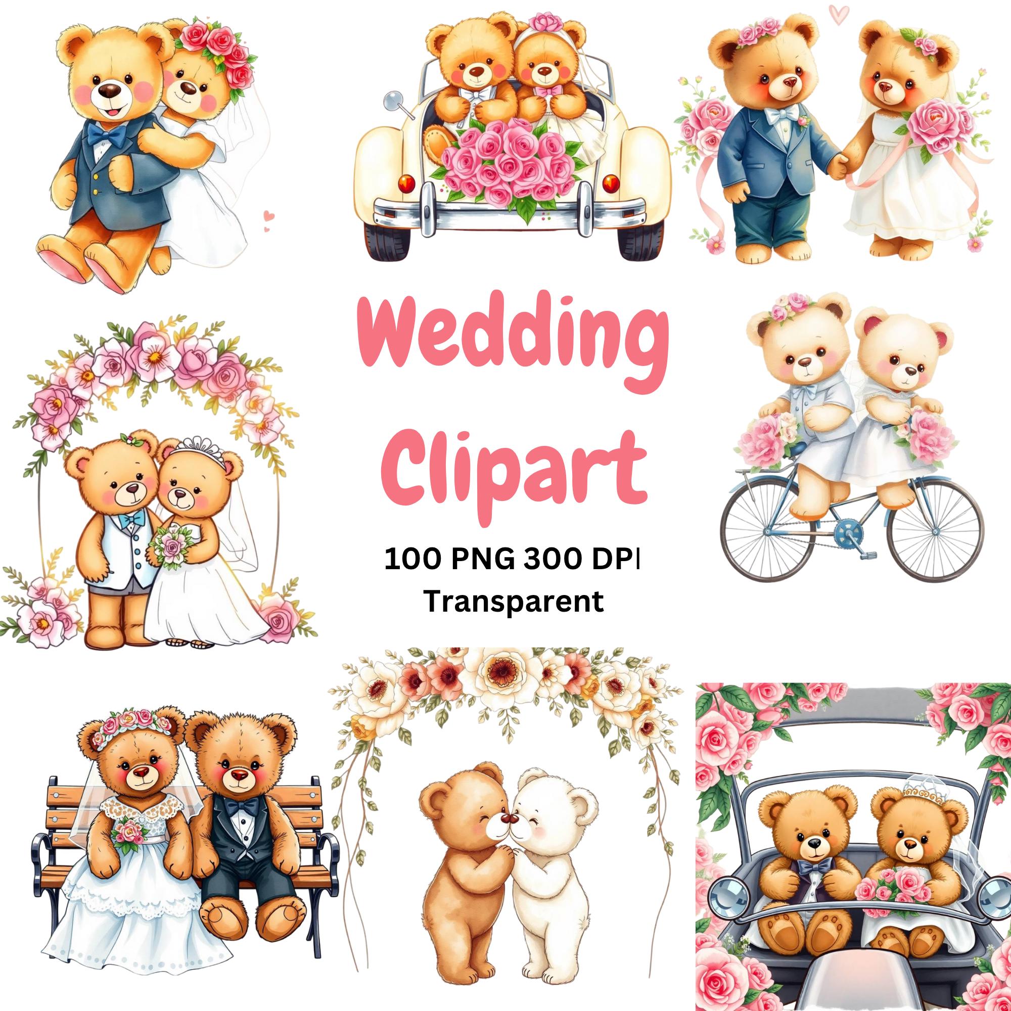 Preview of Teddy Bear Wedding Clipart PNG Bundle
