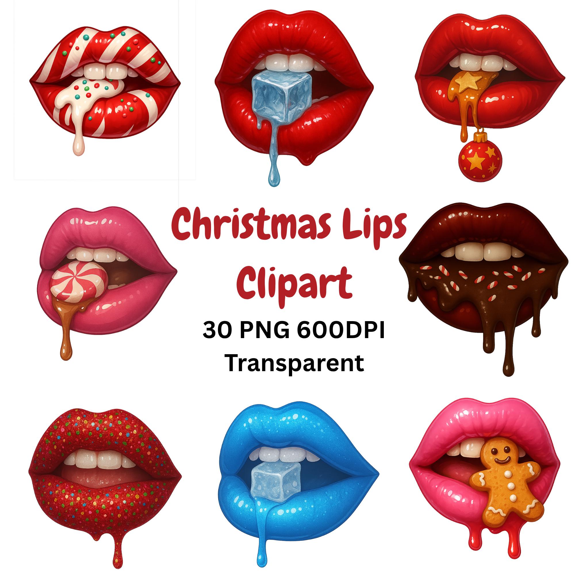 Christmas Lips Clipart PNG Bundle main preview with transparent PNG graphics
