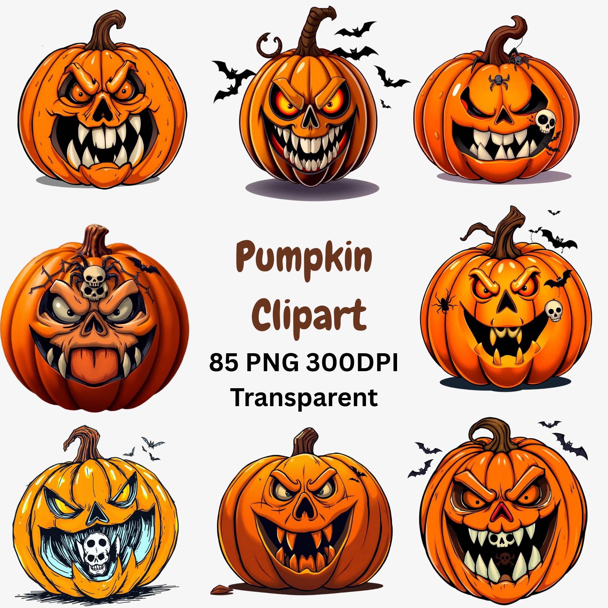Preview of Halloween Pumpkin Clipart PNG Bundle