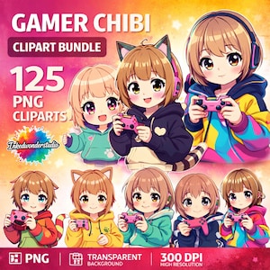 Chibi Gamer Girl Clipart, Kawaii Anime PNG Characters