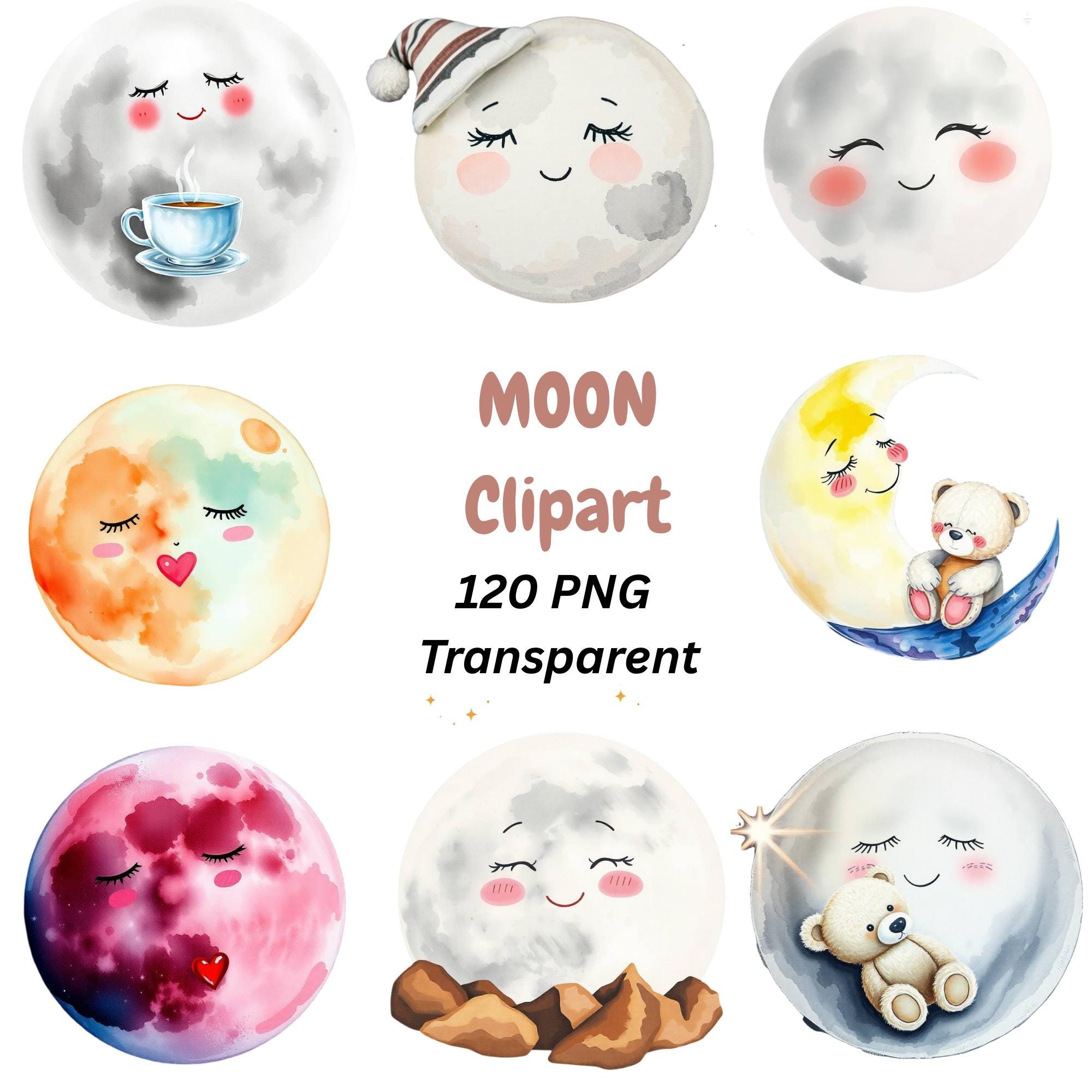 Preview of Moon Clipart PNG Bundle