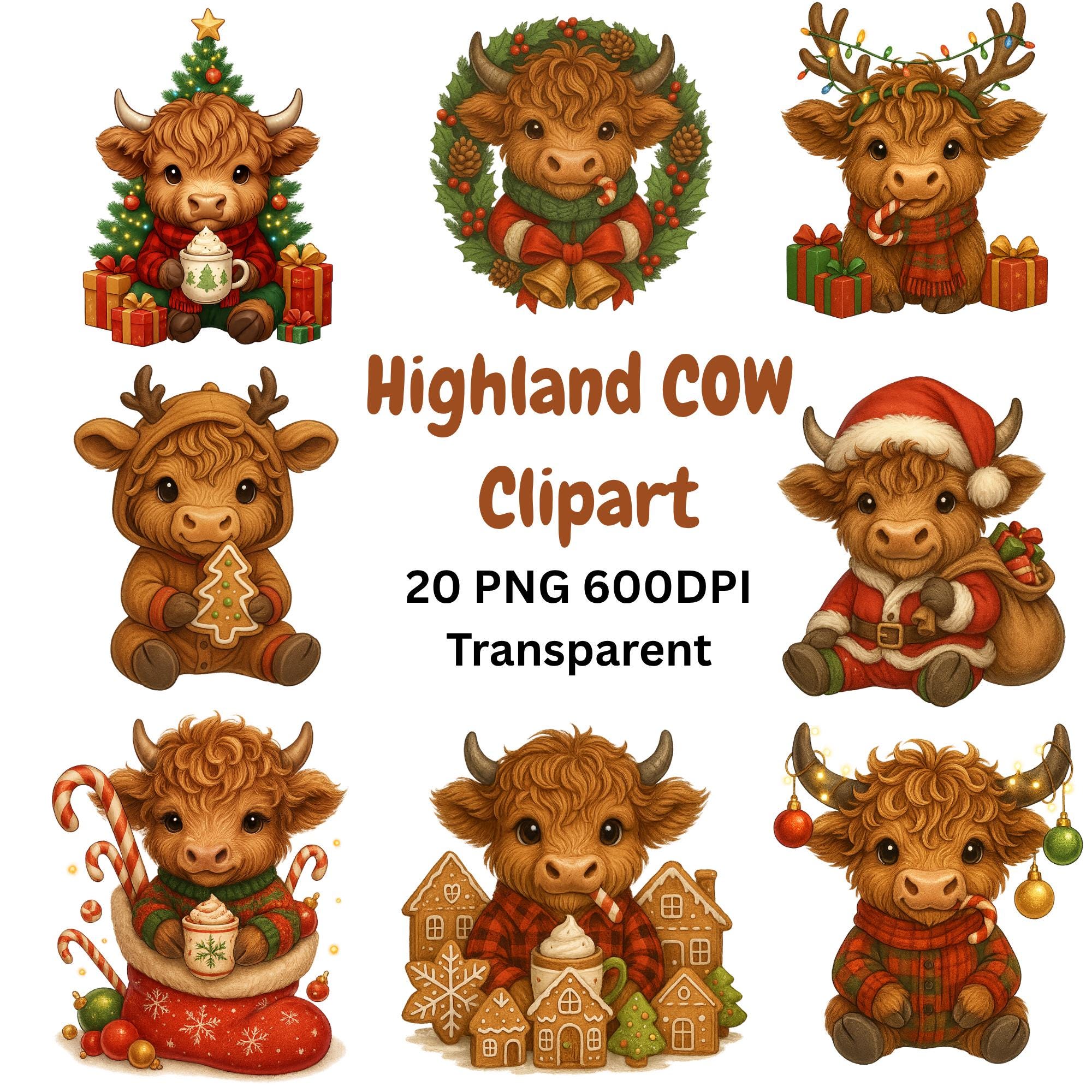 Christmas Clipart PNG Bundle main preview with transparent PNG graphics