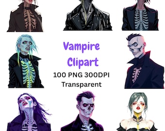 Vampires Clipart Bundle | 100 Gothic PNGs | Dark Fantasy & Horror Clipart | Halloween Vampire Graphics | Gothic Art Sublimation PNGs