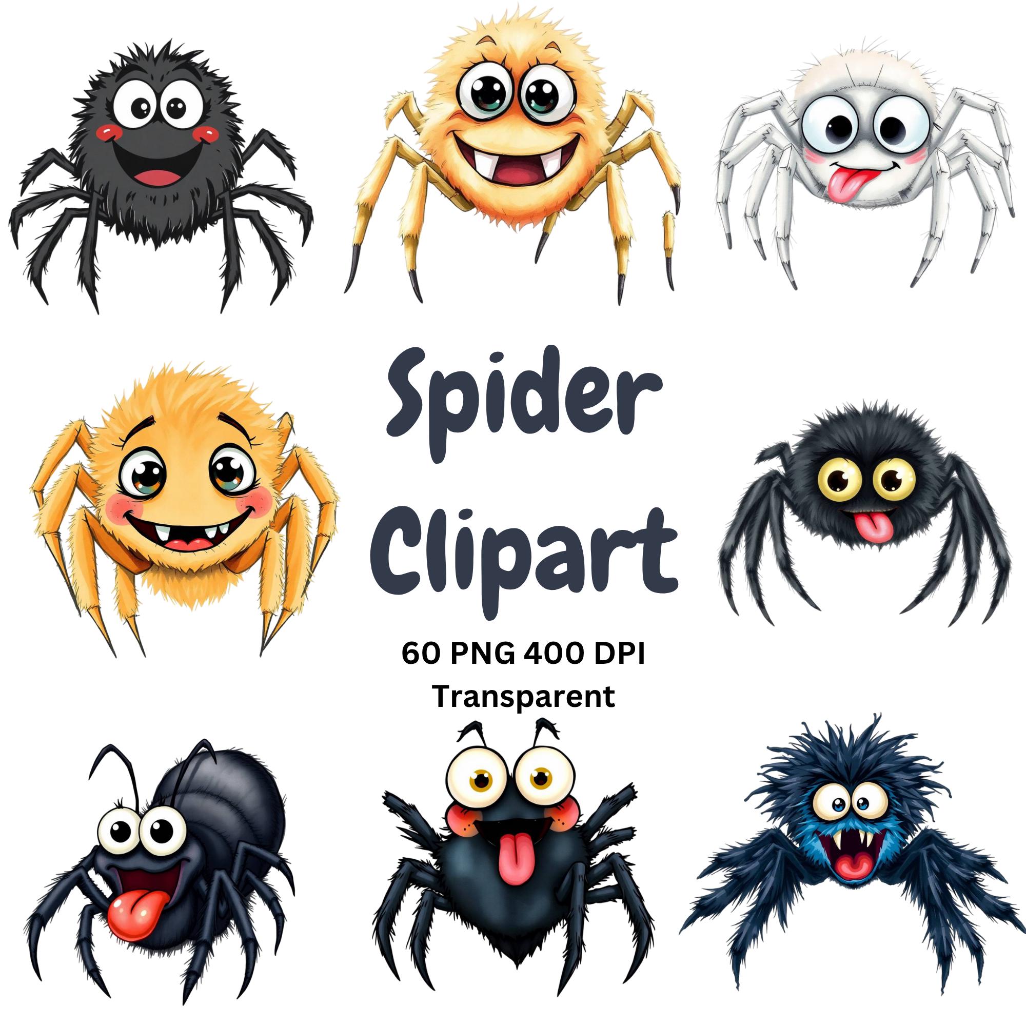 Halloween Spider Clipart PNG Bundle main preview with transparent PNG graphics