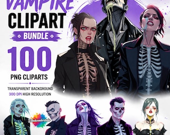 Lot d'images clipart Vampires | 100 images PNG gothiques | Images clipart Dark Fantasy et Horreur | Images de vampires d'Halloween | Images PNG gothiques à sublimation