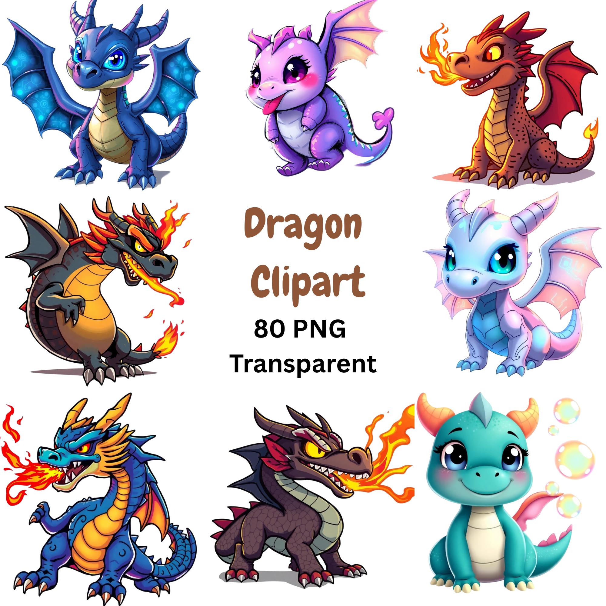 Dragon Clipart PNG Bundle main preview with transparent PNG graphics