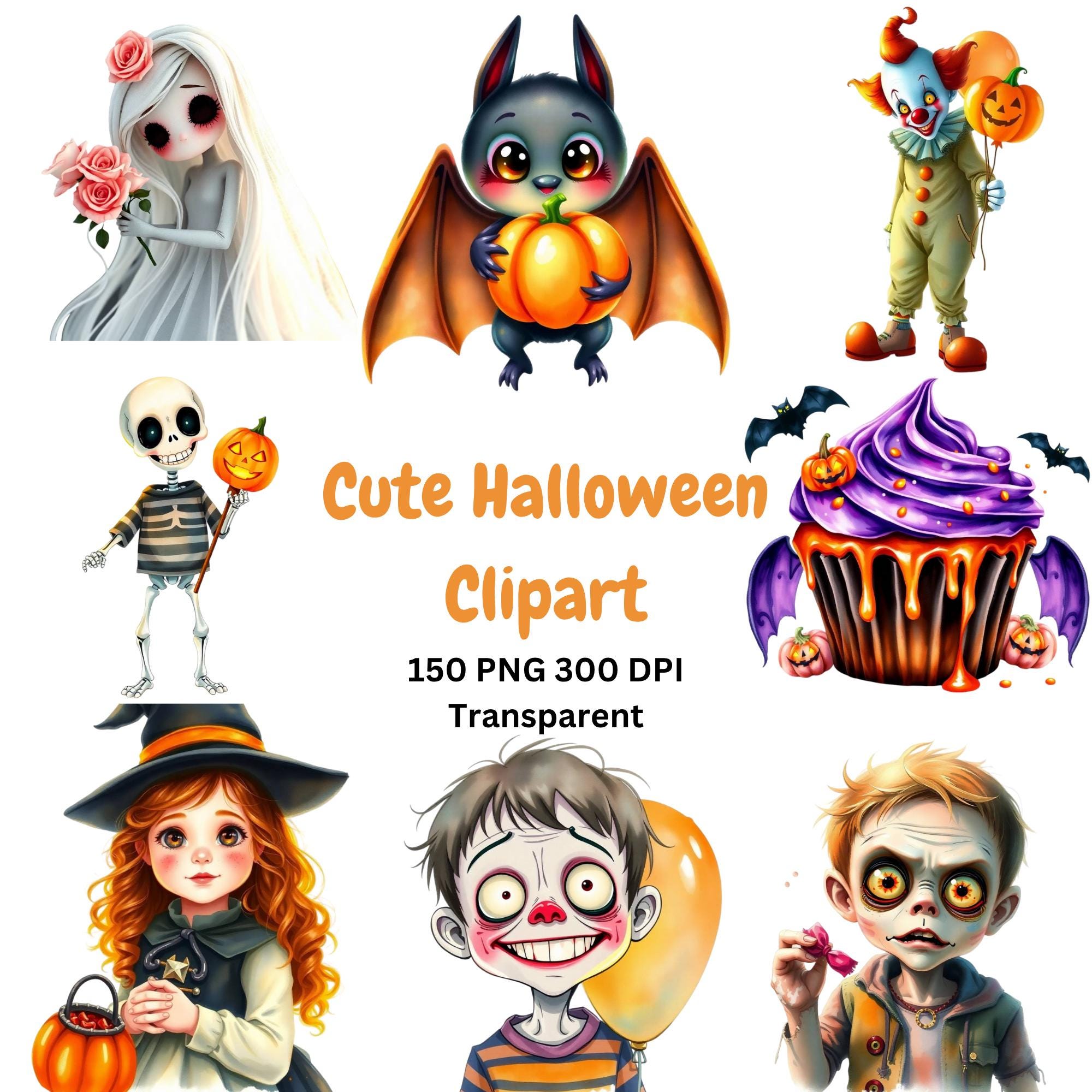 Preview of Cute Halloween Clipart PNG Bundle