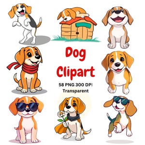 Animal in a Playful Mood - 160 Minimalist Wall Art - Cartoon Dog Characters - Beagle Puppy Clipart - Home Decor Art - Gift for Animal Lover