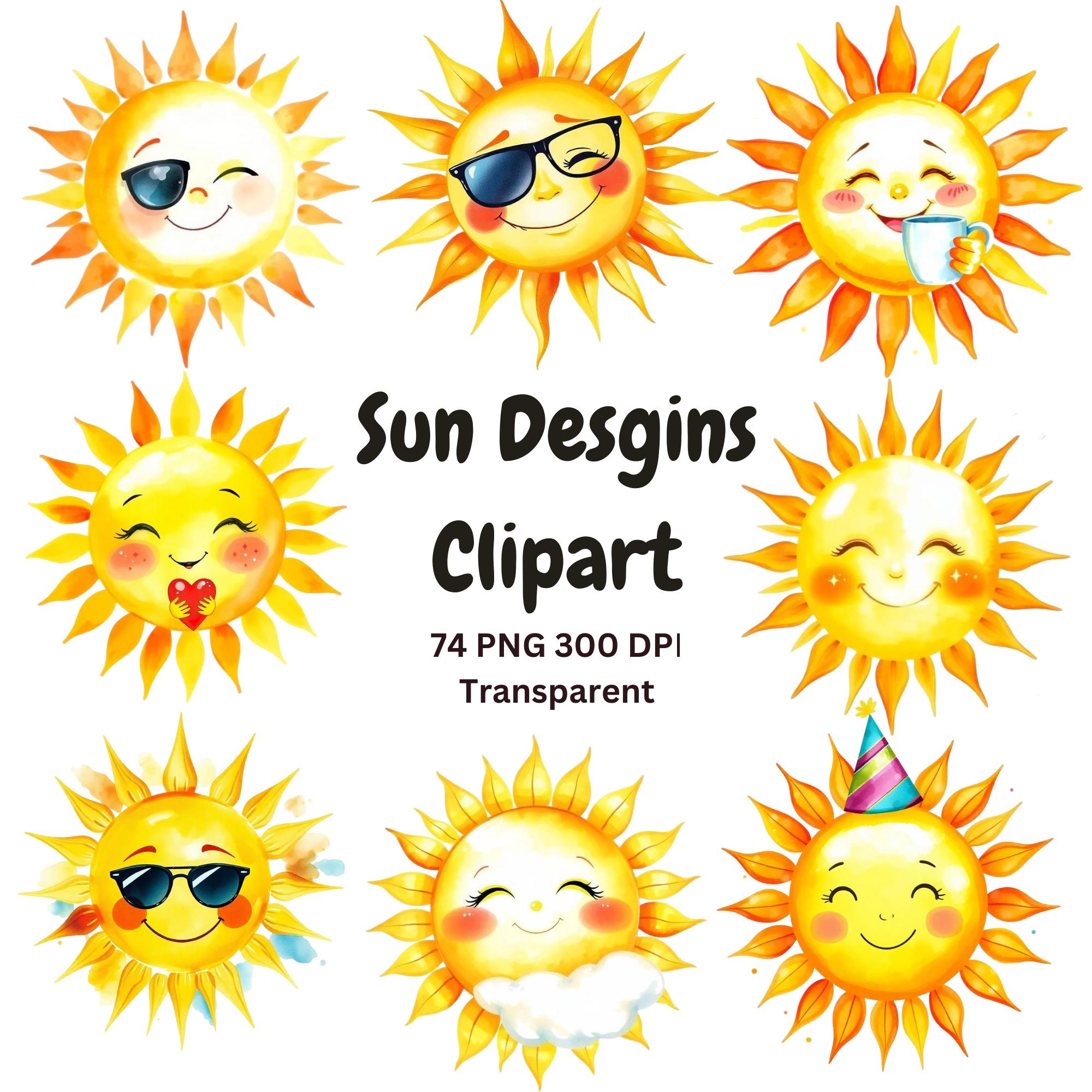 Preview of Watercolor Sun Clipart PNG Bundle