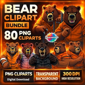 Grumpy Bear Clipart Bundle, Funny Angry Bear PNGs