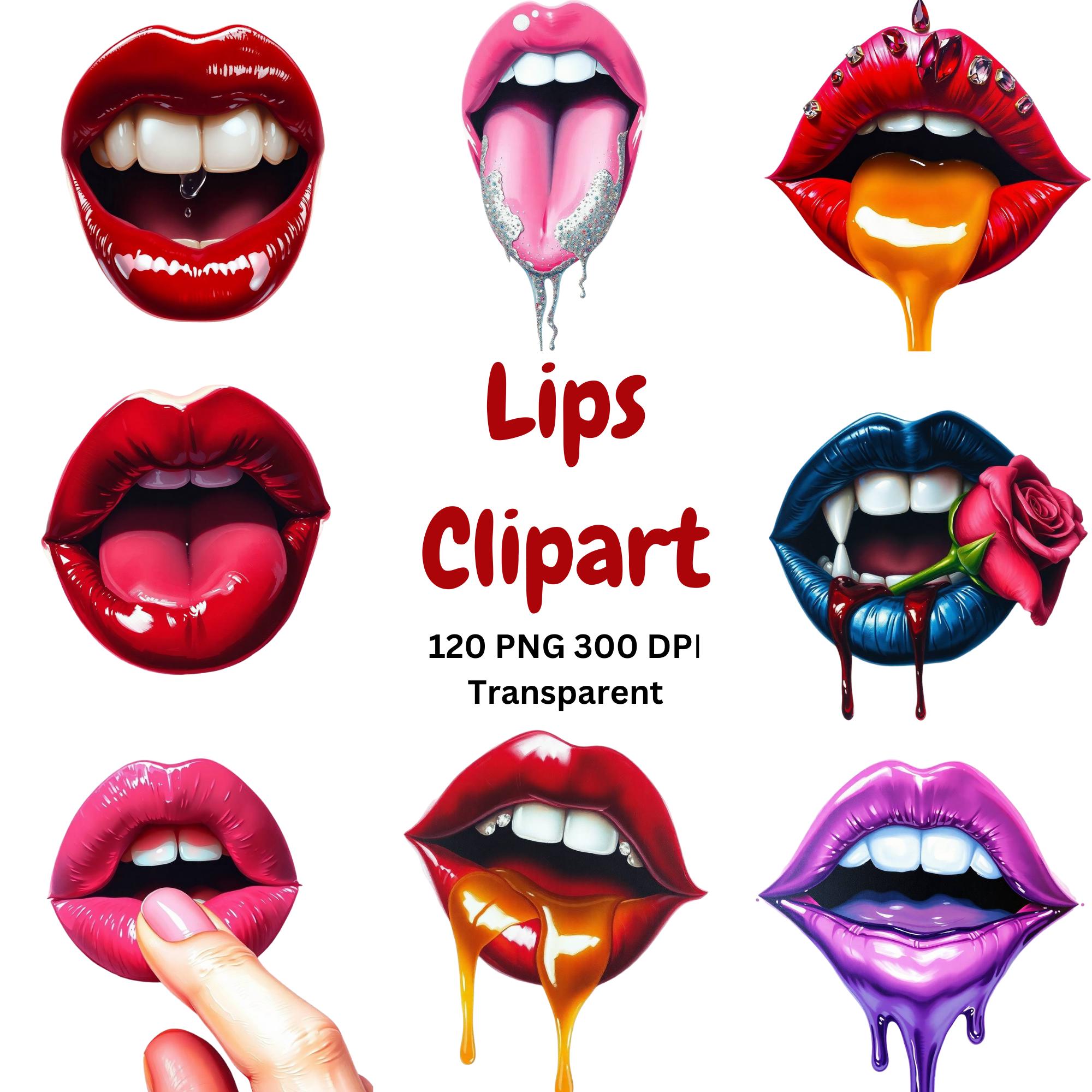 Lips Clipart PNG Bundle main preview with transparent PNG graphics