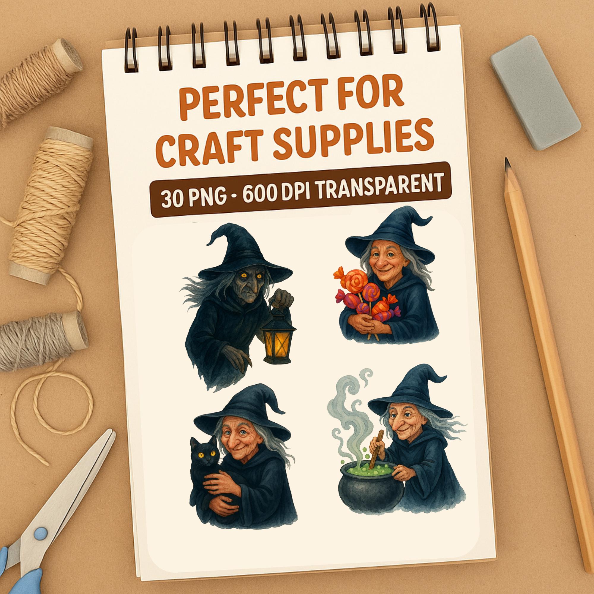 Halloween Witch Clipart PNG Bundle for stickers and digital products