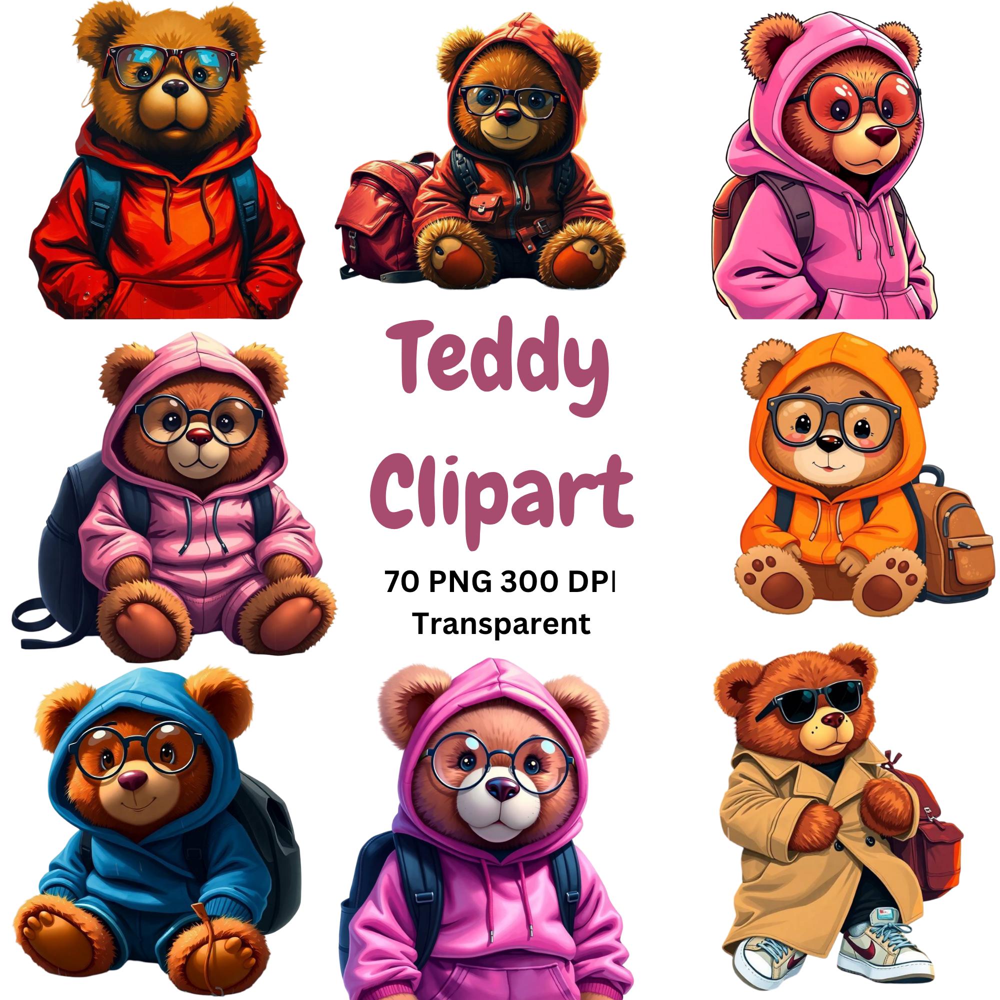 Teddy Bear Clipart PNG Bundle main preview with transparent PNG graphics