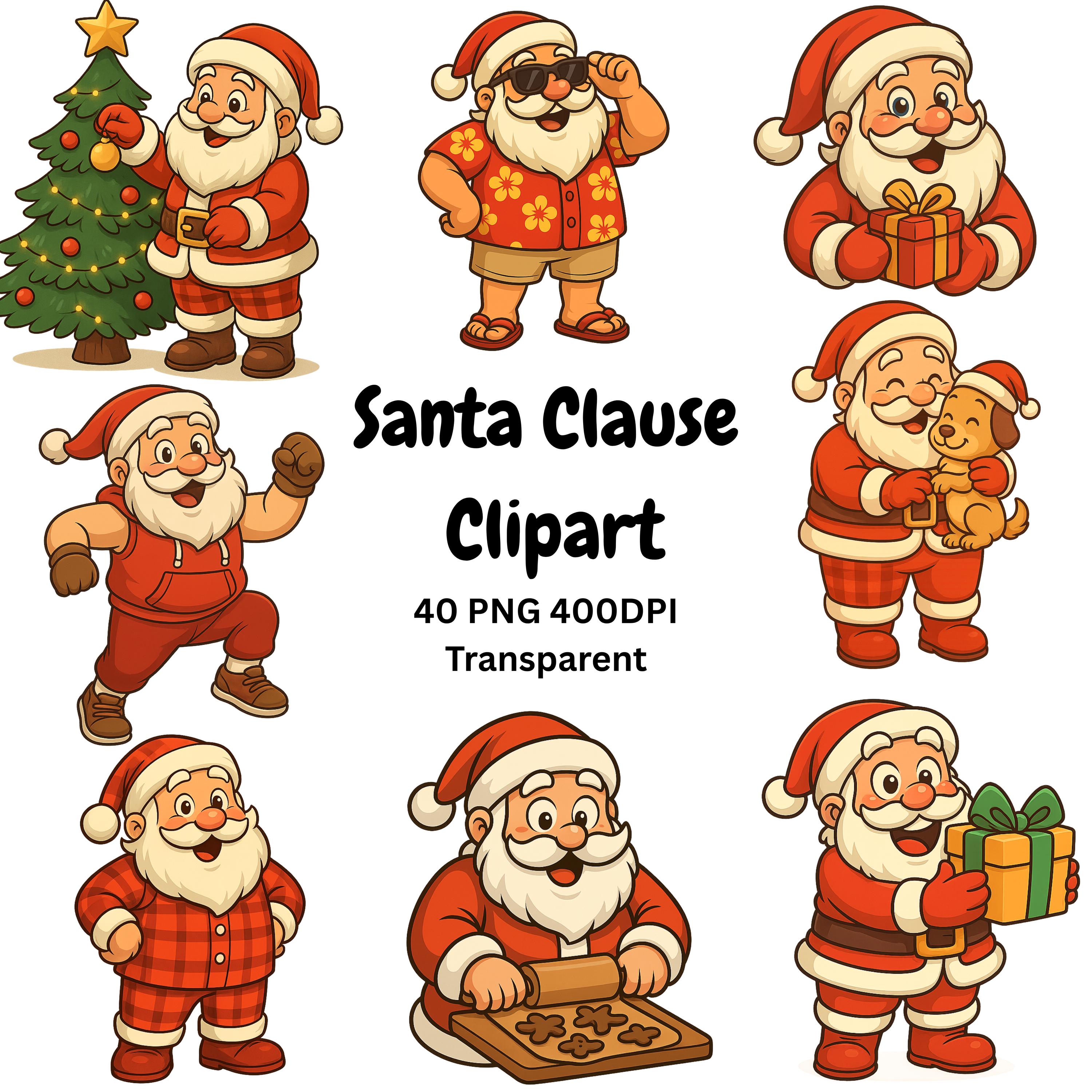 Santa Claus Clipart PNG Bundle main preview with transparent PNG graphics