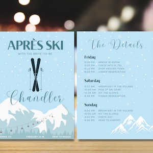 Editable Apres Ski Bachelorette Invitation & Itinerary Template – Winter Bachelorette Party Weekend Planner for a Fun Ski Getaway