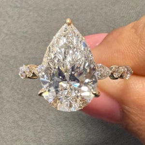 3 Carat Three Stone Diamond Engagement Ring,Three Stone Pear Engagement Ring, Pear Shape Diamond Ring,Engagement Ring, Unique Pear Diamond