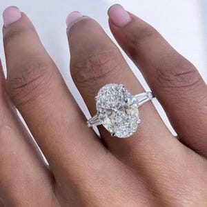 4 Carat Oval Diamond Engagement Ring, 4 Carat Diamond Ring, Oval Diamond Ring, Unique Oval Engagement Ring,Three Stone Oval  Engagement Ring