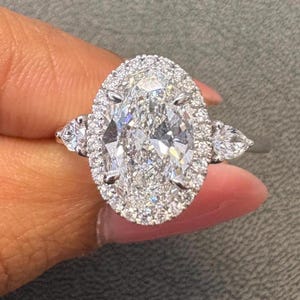 2 Carat Oval Diamond Engagement Ring, 2 Carat Diamond Ring, Oval Diamond Ring, Unique Oval Engagement Ring,Three Stone Oval  Engagement Ring