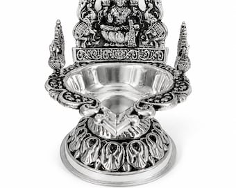 925 Sterling Silver Kamakshi Deepam 73 - 78 Grams| Hallmarked | Handcrafted Goddess Lamp for Home Temple, Housewarming, Wedding Gift