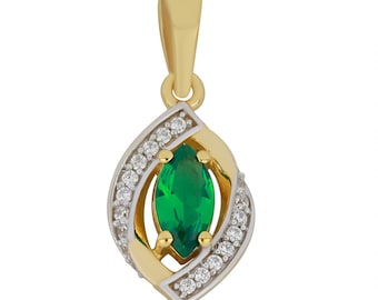 Emerald & White Zircon Pendant | 925 Sterling Silver | Marquise Cut Emerald |