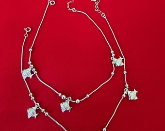 Indian Bridal 925 Sterling Silver Anklet Pair with Charms