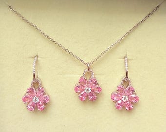 Sterling Silver Pendant & Earrings Set with Pink Zircon-Rhodium Plated| Elegant Jewelry Set| Gift for Her| Ships From NC USA