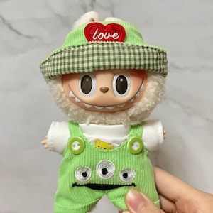 Handmade Labubu Doll Clothes: Green Overalls Outfit, 17cm