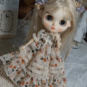 3-Color Blythe Floral Dress, Blythe Doll Clothes, Blythe Vintage Dress, Neo Blythe Clothes, Custom Blythe Dress for ob22 ob24