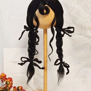 Blythe Doll Wig: Black Braids, Mohair Hair (9-10&quot;)