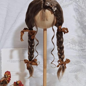 Blythe Mohair Wig: Brown Braids, 9-10&quot; TBL Qbaby Doll Hair