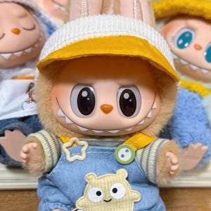 17 cm ubrania Labubu, kombinezony dżinsowe Labubu, strój Labubu, urocze ubrania Labubu DIY, akcesoria Labubu PopMart, ubrania dla lalek Dimoo