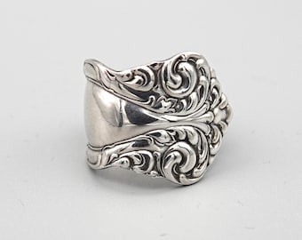 Vintage Silver-Plated Spoon Ring, Antique Victorian Pattern, Scrolls, Swirls, UK Size: O 1/2, Excellent Condition