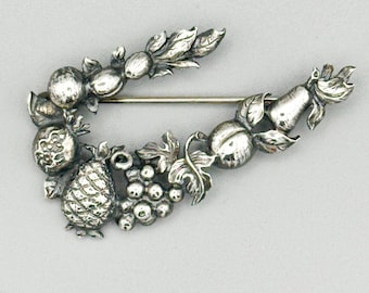 Original Guglielmo Cini Sterling Silver Fruit Brooch Pin, 925, Italian Designer Jewellery, Large, Rare, Excellent Condition