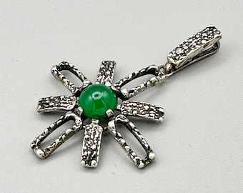 Vintage Modernist Mid-Century Silver Pendant, Green Agate Cabochon, Abstract, 830, Germany, Excellent Condition