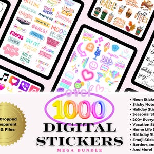 1000+ Pre-Cropped Digital Stickers, Digital Planner Stickers, Goodnotes Stickers, PNG Stickers, Transparent Background