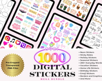 1000+ Digital Planner Stickers, Pre-Cropped PNG, Goodnotes Stickers
