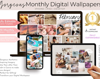 13 Customizable Digital Wallpapers for iPhone, iPad and Desktop | Monthly Digital Wallpaper Bundle | 13 Aesthetic Wallpapers