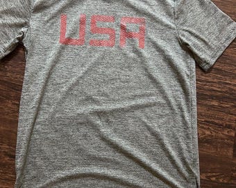 Champion Poly USA Logo Sporting Shirt Size S Gray Short Sleeve