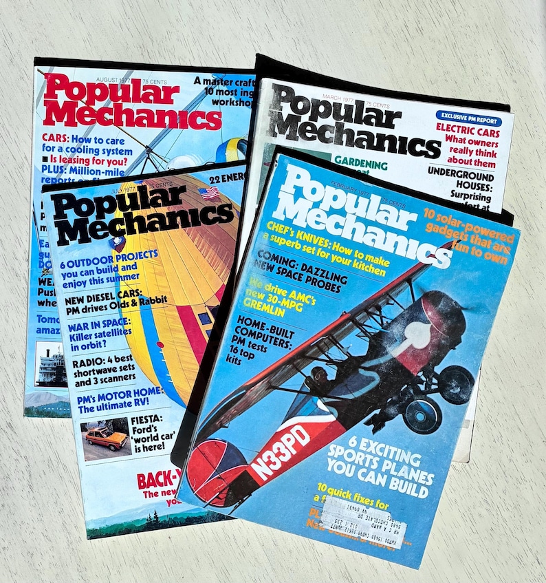 Popular Mechanics Magazine Bundle: 1977 DIY Projects, Cars, Planes ...