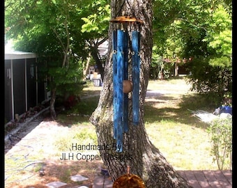 MORNING SONG--Medium Copper Wind Chime with blue patina