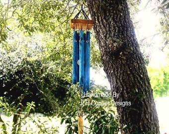 LITTLE SPIRIT Wind Chime Small Copper Blue with Wood Top