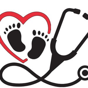 Stéthoscope cardiaque avec pieds de bébé PNG/SVG | Téléchargement numérique | Conception médicale pour la sublimation
