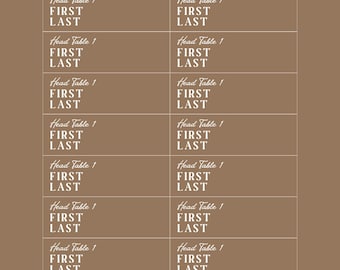 May include: A brown background with white text that reads "Head Table 1 FIRST LAST" repeated ten times in two columns.