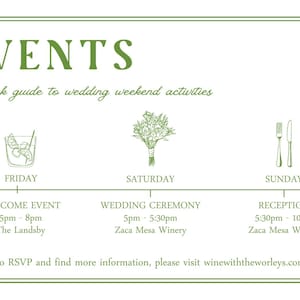 Carte modifiable pour événements de mariage | Modèle de calendrier de week-end Canva | Imprimable – Les Worleys