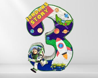 Buzz light year  Number Pinata, 30" inches tall, Personalized Birthday Pinata , Buzz light year  Party decor.