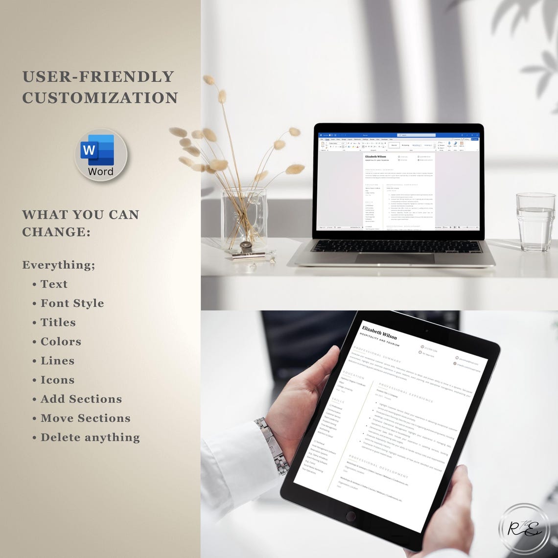 13 Page Hospitality Resume Template Word, Editable CV With Cover