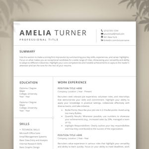 1-3 Page Resume Template including Cover Letter for Word, Modern Minimalist & Classic CV Design, Traditional Resume Template, CV for Word